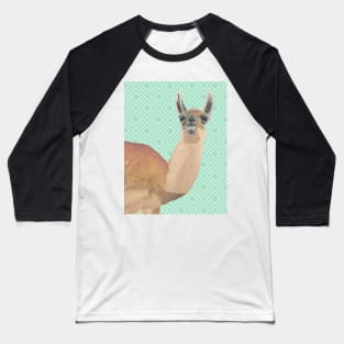 Llama Against Green Diamonds Background Baseball T-Shirt